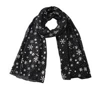 Xmas Soft Neck Warmer Ladies Scarf Chiffon Ladies Snood Printed Shawl Scarf Lightweight Scarf Xmas Adult Scarf Neck Warmer Warm Women Snood Ladies Scarves for Spring Autumn (X-2-Black, One Size)
