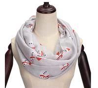 Xmas Soft Neck Warmer Ladies Scarf Chiffon Ladies Snood Printed Shawl Scarf Lightweight Scarf Xmas Adult Scarf Neck Warmer Warm Women Snood Ladies Scarves for Spring Autumn Winter (Grey, One Size)