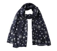 Xmas Soft Neck Warmer Ladies Scarf Chiffon Ladies Snood Printed Shawl Scarf Lightweight Scarf Xmas Adult Scarf Neck Warmer Warm Women Snood Ladies Scarves for Spring Autumn Winter (X-3-Navy, One Size)