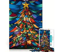 Xmas Stained Glass Tree 1000 Piece Jigsaws for Adults Brain Training Fun Clean Cut Sturdy Components Calming Mental Break Activity (38x52cm)