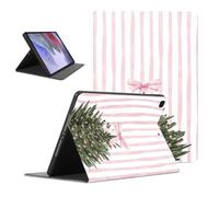Xmas Tablet Case for Samsung Galaxy Tab S8/S7 Plus 2022/2020 S7 FE 12.4" | Christmas Tree Bowknot Bow Stripe Striped Pink White Design Adjustable Flip PU Leather Stand Protective Cover for Women Girls