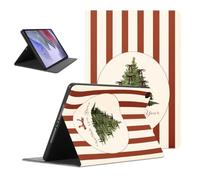 Xmas Tablet Case for Samsung Galaxy Tab S8 Ultra 2022 SM-X906 14.6" | Christmas Tree Bow Bowknot Striped Brown Vintage Design Adjustable Flip PU Leather Stand Protective Cover for Women Girls