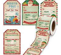 Xmas Tags 200pcs/Roll 1.97x2.95 inch Self-Adhesive Vintage Christmas Tags Stickers Writing Paper Sticker Labels for Kids Party Decorations Christmas