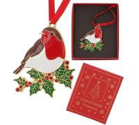 Xmas Treasures Robin On Holly Boxed Hanging Decoration