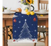 Xmas Tree Ball Fir Leaves Navy Blue Table Runner 72 Inches Long,Table Runners Kitchen Dining Tables Decoration for Home Party Decor, Stars Snowflake Seamless Tables Runner Wedding Dresser Scarf