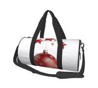 Xmas Tree Ball Red Stars Printed Round Travel Duffel Bag Large Overnight Weekend Bags for Hiking, Vacations, Gym, Sports