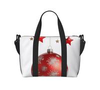 Xmas Tree Ball Red Stars Printed Travel Duffel Bag for Women Men - Weekend Overnight Bags with Adjustable Shoulder Strap and Handle