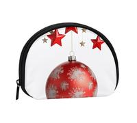 Xmas Tree Ball Red Stars Prints Coin Purse Shell Mini Pouch Wallet Change Bag for Women Girls Kids