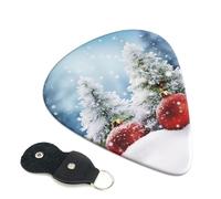 Xmas Tree Balls Snow 6 Pack Guitar Picks With Holder, Personalized Guitar Plectrums Non-Slip Portable Ukulele Bass Picks 0.71mm For Acoustic Guitar Lovers Gifts
