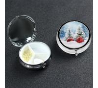Xmas Tree Balls Snow Round Pill Box 3 Compartment Cute Travel Pill Organizer Case Portable Medicine Vitamin Organizer Metal Pill Case for Women Men Travel Unique Gift