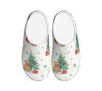 Xmas Tree Bear Women's Slippers Flannel House Slippers for Men Christmas Non-Slip Warm Winter Shoesfor Indoor Outdoor UK 7-8