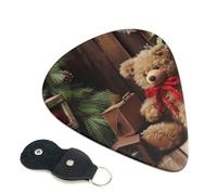 Xmas Tree Branch Bear Doll 6 Pack Guitar Picks With Holder, Personalized Guitar Plectrums Non-Slip Portable Ukulele Bass Picks 0.96mm For Acoustic Guitar Lovers Gifts