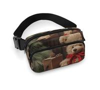 Xmas Tree Branch Bear Doll Fanny Pack for Women Men Waist Bag Belt Bag Adjustable Casual Bag for Travel Sports Hiking, white, 7.9x5.1inches