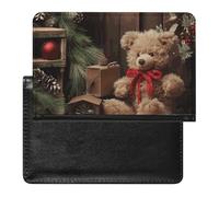 Xmas Tree Branch Bear Doll Passport Holder Passport Cover Protector Essentials with Credit Card Slots for Women Men