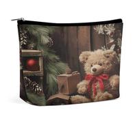 Xmas Tree Branch Bear Doll Travel Makeup Bag Large Toiletry Bag for Women Waterproof Cosmetic Bags for Purse Portable Makeup Organizer Bags Cute Zipper Pouch Cosmetic Pouch Funny Travel Makeupbag