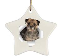 Xmas Tree Decorations Ceramic Xmas Ornaments With Ribbon Memorial Christmas Baubles Funny Border Terrier Grey Gold Coming Out Of Cracked Wall