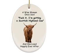 Xmas Tree Decorations With Ribbon Ceramic Hanging Ceramic Christmas Xmas Tree Bauble Funny Scottish Highland Cow Wild - Wise Woman Once Said