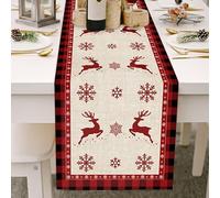 Xmas Tree Elk Checkered Dining Table Runner Dresser Scarves, Snowflake Merry Christmas Farmhouse Home Decor for Coffee Table Wedding Party Banquet
