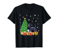 Xmas Tree Lighting Santa Hat Scottish Terrier Dog Christmas T-Shirt