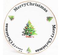Xmas Tree Merry Christmas Platter 31 cm 12" Gilded Porcelain Round Serving Plate Hand Decorated UK
