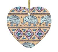 Xmas Tree Ornaments White Ceramic Hanging Accessories Ethnic Elephant Mandala Indian Christmas Tree Decorations Bauble Home Decor (Heart Shaped)