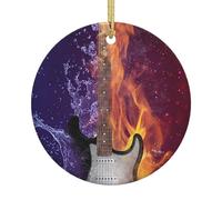 Xmas Tree Ornaments White Ceramic Hanging Accessories Fire Water Guitar Christmas Tree Decorations Bauble Home Decor (Round Shaped)
