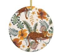Xmas Tree Ornaments White Ceramic Hanging Accessories Tropical Leopard Palm Trees Christmas Tree Decorations Bauble Home Decor (Round Shaped)