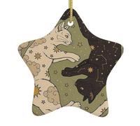 Xmas Tree Ornaments White Ceramic Hanging Accessories Yin-Yang Cats Moon Sun Christmas Tree Decorations Bauble Home Decor (Star Shaped)