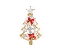 Xmas Tree Pink Bow Brooch Lapel Pin for Women Girls Cubic Zirconia 14K Gold Plated Ribbon Bowknot Christmas Festive Costume Accessory Brooches Dress Suit Decoration Pins Dainty Jewelry Present Holiday