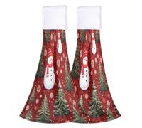 Xmas Tree Snowman Winter Kitchen Towel Hands 2 Pcs Washcloth Absorbent Dish Towel Hanging Towels for Bathroom