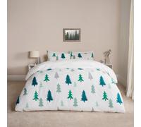 Xmas Tree Teddy Fleece Bedding Set Duvet Cover with Pillowcase OHS Green Single
