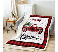 Xmas Truck Throw Blanket Christmas Tree Snowflake Print Fleece Blanket, New Year Theme Red Plaid Print Cozy Throws for Bed Couch Sofa, Kids Boys Room Decor, Soft and Breathable(30 x 40 Inches)