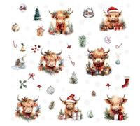 Xmas Window Stickers - Highland Cow Christmas Window Stickers, Christmas Window Sticker, Highland Cow Gifts for Women,Window Christmas Stickers,Cute Animal Watercolor Cow Bell Wall Stickers for Party