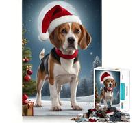 Xmas with Beagle Dog 1000 Piece Puzzle For Teenagers Mind Skill Play Laser Cut for Flawless Fit Relaxing Indoor Group Activity (38x52cm)