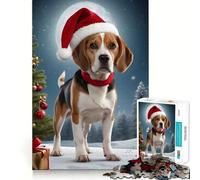 Xmas with Beagle Dog Teenagers 1000 Pieces Puzzle Memory Fun Game Clean Cut Sturdy Components Portable Travel Friendly Fun Game (50x75cm)