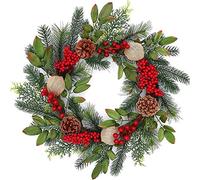 Xmas Wreath Door Hanging Garland with Frost Clover Wreath Natural Pine Cones Christmas Christmas Decorations(45cm)