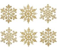 XmasExp 150mm/6inch Large Glitter Snowflake Ornaments Set Christmas Tree Hanging Plastic Decoration for Xmas Party Wedding Anniversary Window Door Home Accessories (20pcs,Gold)