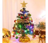 XmasExp 20in Mini Christmas Tree Artificial Small Christmas Tree with Lights,Star Treetop,Ornaments Balls,Bells and Pine Cones DIY Xmas Decorations Green