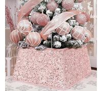 XmasExp Christmas Tree Collar 24 inch Sequin Tree Skirt for Christmas Holiday Home Decor Xmas Tree Ring Stand Base Cover Medium Size 4 Piece Rose Gold