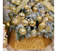 XmasExp Christmas Tree Collar 33.5 inch Sequin Tree Skirt for Christmas Holiday Home Decor Xmas Tree Ring Stand Base Cover Large Size 6 Piece Gold