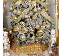 XmasExp Christmas Tree Collar, 33.5 inch Sequin Tree Skirt Stand Base Cover for Home Decor, Large Size 6 Piece Gold