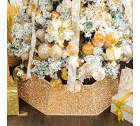 XmasExp Christmas Tree Collar, 33.5 inch Sequin Tree Skirt Stand Base Cover for Home Decor, Large Size 6 Piece, Champagne Gold