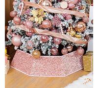 XmasExp Christmas Tree Collar, 33.5 inch Sequin Tree Skirt Stand Base Cover for Home Decor, Large Size 6 Piece, Rose Gold