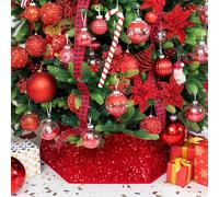 XmasExp Christmas Tree Collar, 33.5 inch Sequin Tree Skirt Stand Base Cover for Home Decor, Large Size 6 Piece, Red