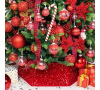 XmasExp Christmas Tree Collar, 33.5 inch Sequin Tree Skirt Stand Base Cover for Home Decor, Large Size 6 Piece, Red