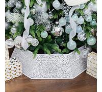 XmasExp Christmas Tree Collar, 33.5 inch Sequin Tree Skirt Stand Base Cover for Home Decor, Large Size 6 Piece, White