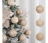 XmasExp Farmhouse Christmas Ball Ornaments Set-70mm/2.76" Shatterproof Rustic Xmas Tree Hanging Decoration (12 Counts,Beige & Champagne)