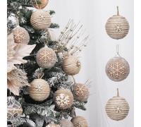 XmasExp Farmhouse Christmas Bauble Ornaments Set 70mm Rustic Shatterproof Christmas Tree Decoration Hanging Ornaments for Christmas Party (12 Pieces, Farmhouse)
