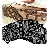 XMASIR 10 Pair Temporary Tattoo Stencils for Hand, Indian Arabian Tattoos