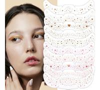 XMASIR 10 Pcs Glitter Freckles Face Tattoo, Temporary Face Makeup Patches, Waterproof Fake Freckles Speckles Patches for Women Halloween Festivals Party Decor (10P-2)